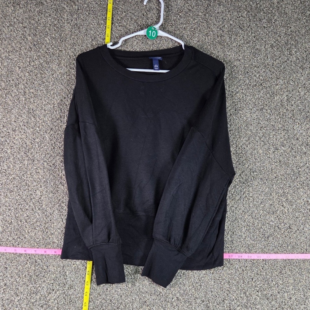 Scoop Sweatshirt Women L Black Ribbed Hem Crew Neck Long Sleeve Relaxed Fit